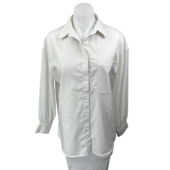 4th & Reckless White Long Sleeve Pocket Collared Button Down Shirt Blouse Top S - Picture 1 of 6